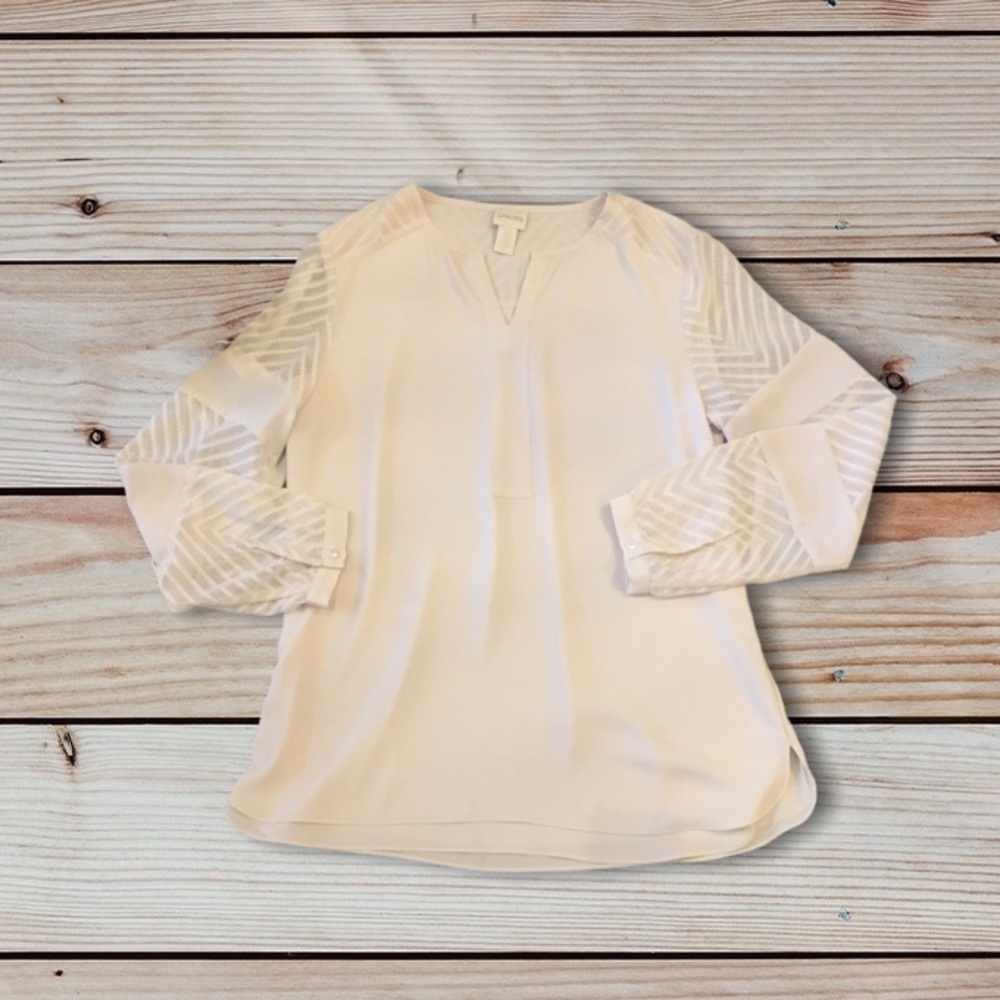 Chico’s Pullover Split Neck Sheer Pattern Sleeve … - image 2